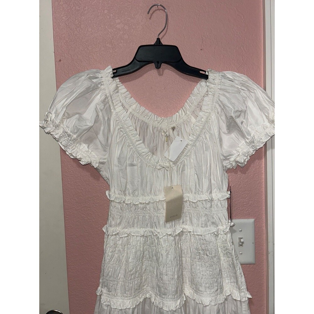 DOEN Leanne Women’s Cotton Scoop Neck Smocked Midi Dress size S NWT Salt White - Picture 5 of 12